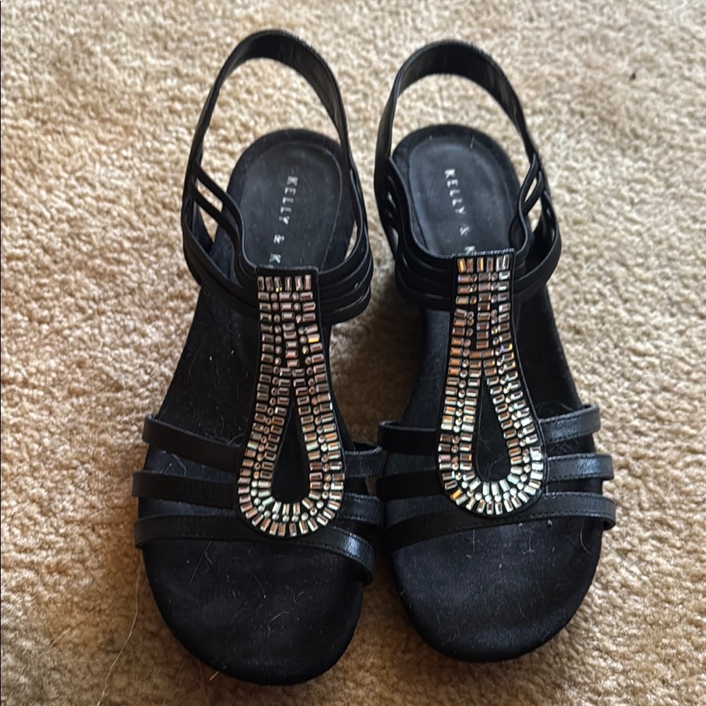 Kelly & Katie Black and Silver Sandals with Crystal Embellishments
